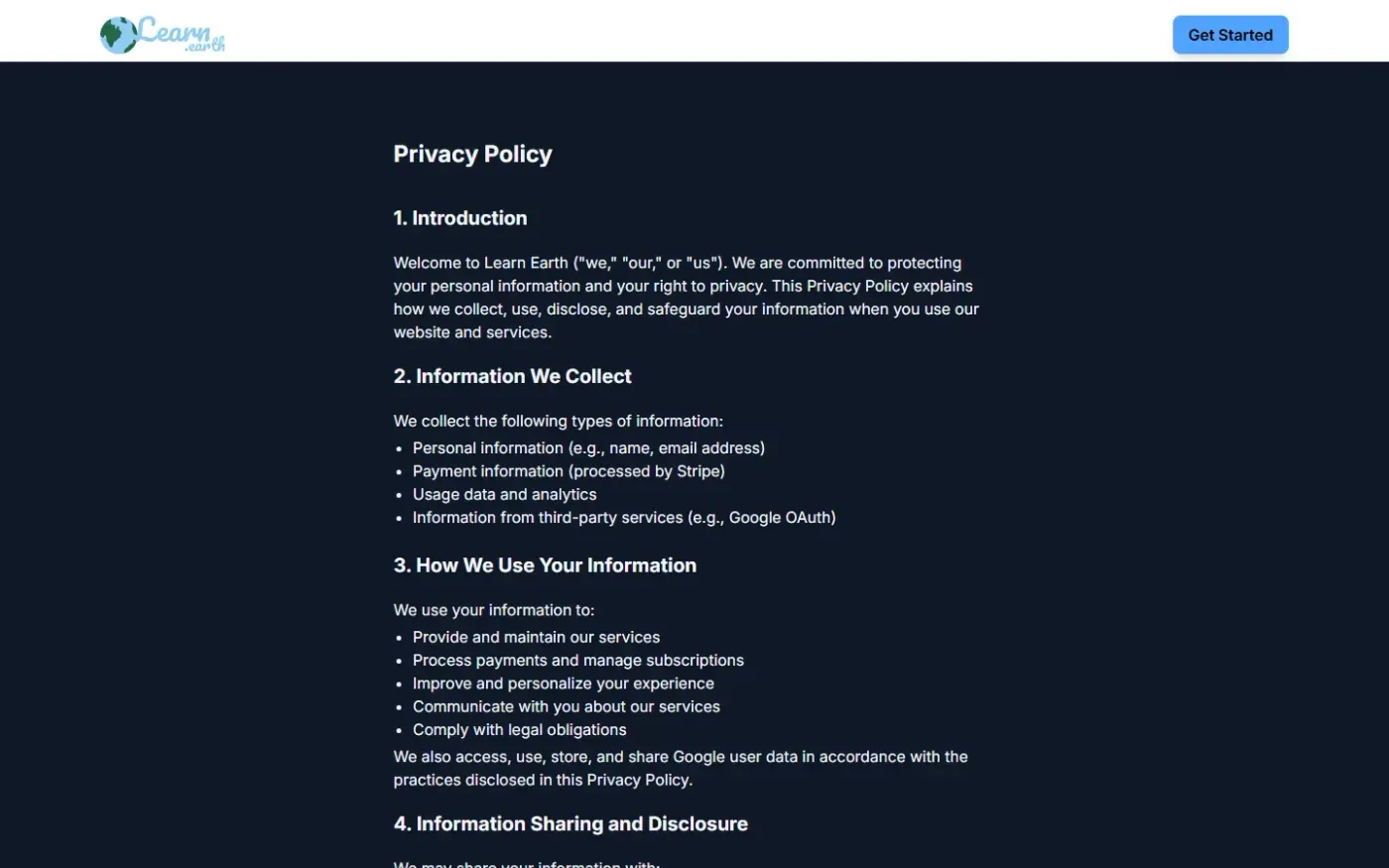 Learn — Privacy policy page