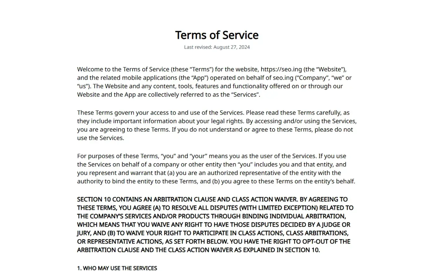 Seo — Terms page