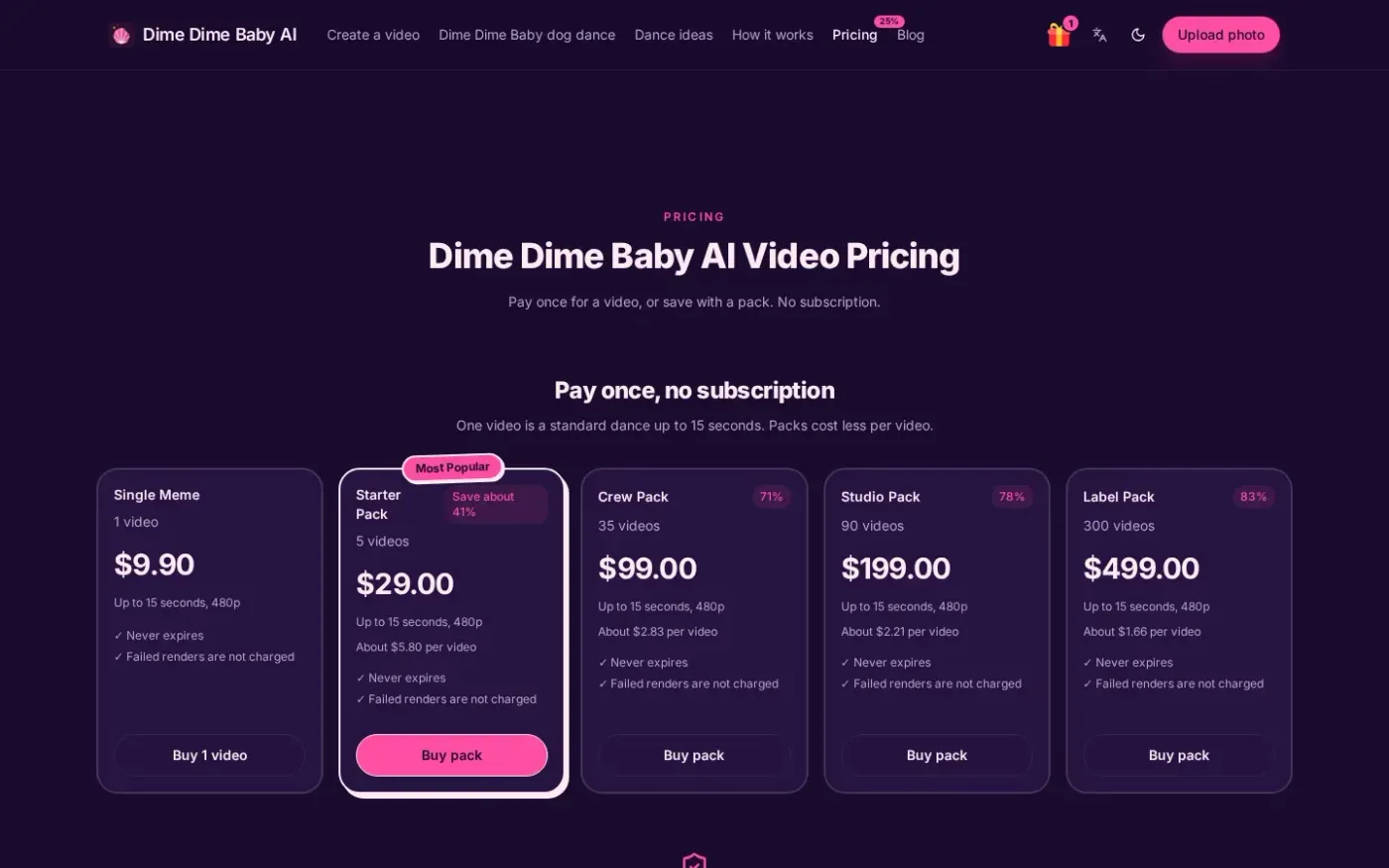 Dimedimebabyai — Pricing page
