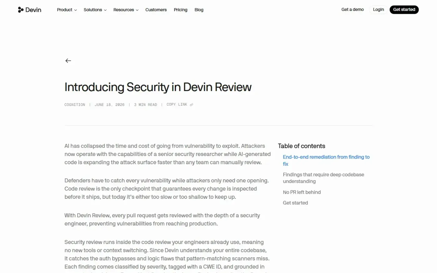 Devin — Blog page