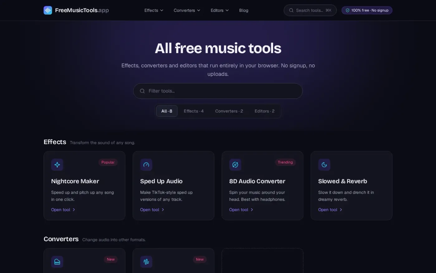 Freemusictools — Tools page