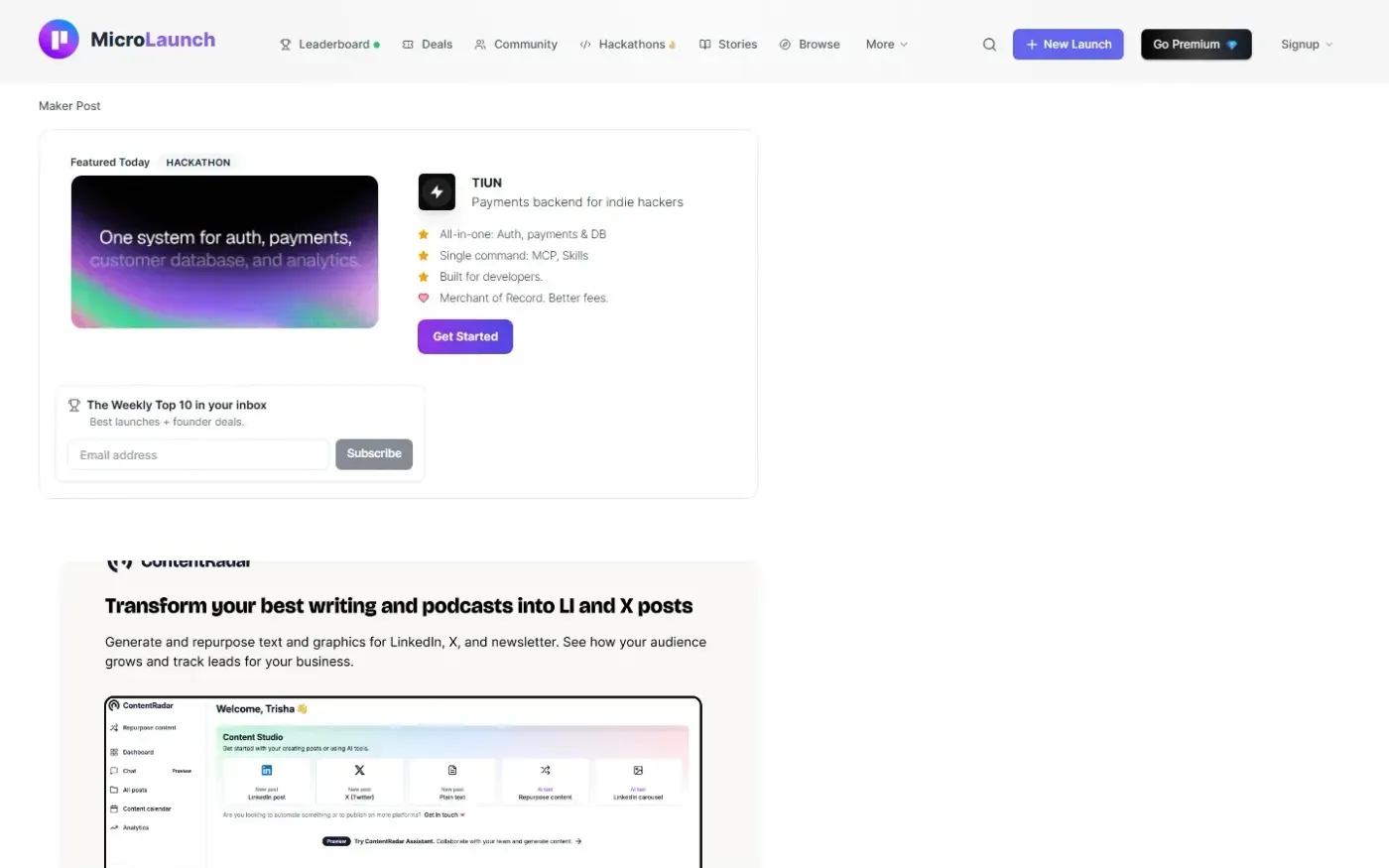 Microlaunch — Blog page