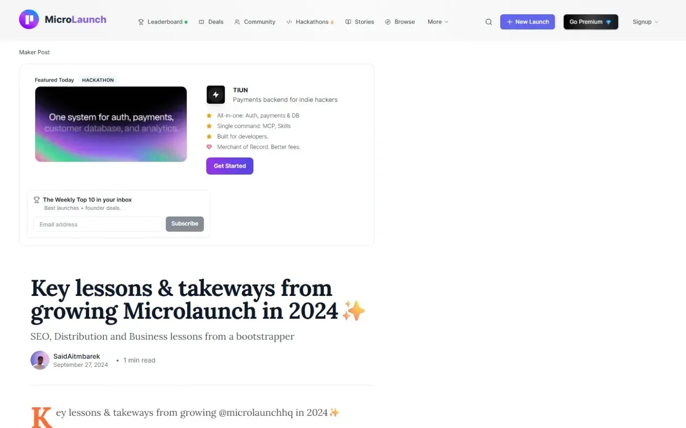 Microlaunch — Blog page