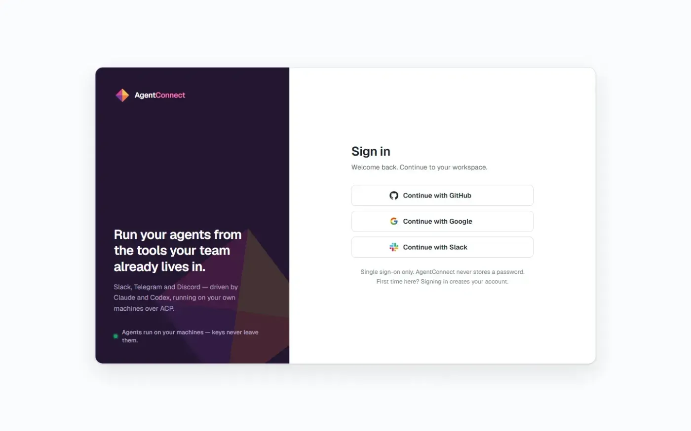 AgentConnect — Tag any agent, wherever work happens. — Home page