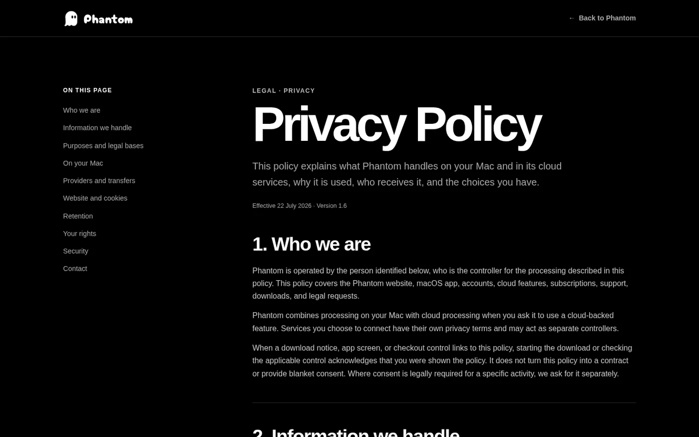 Phantom — Voice-first AI agent that operates your Mac — Privacy.html page