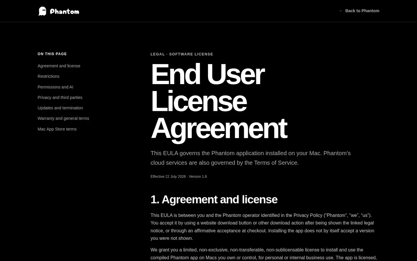 Phantom — Voice-first AI agent that operates your Mac — Eula.html page