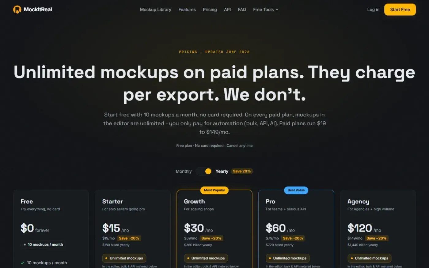 Mockitreal — Pricing page