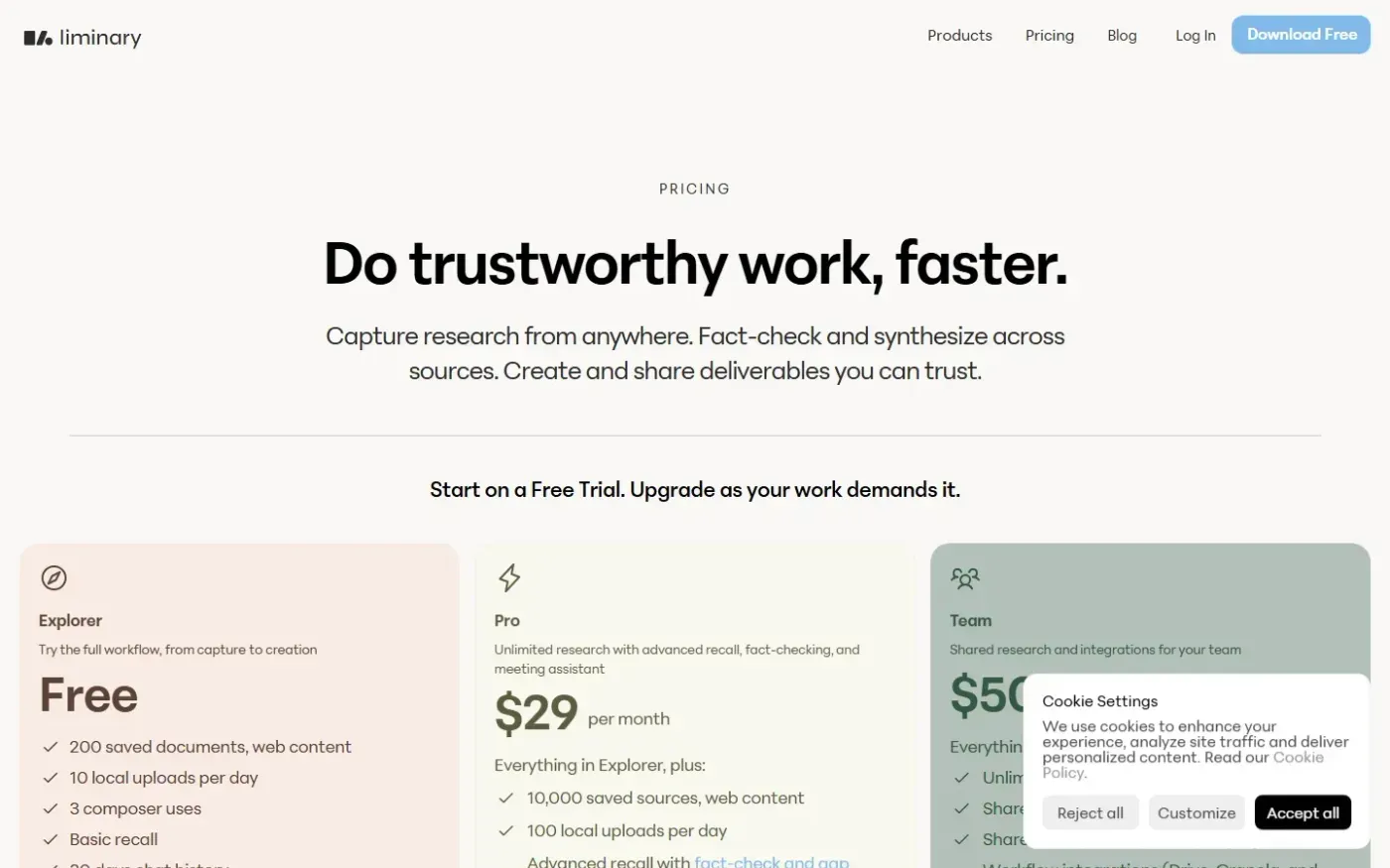 Liminary — Pricing page