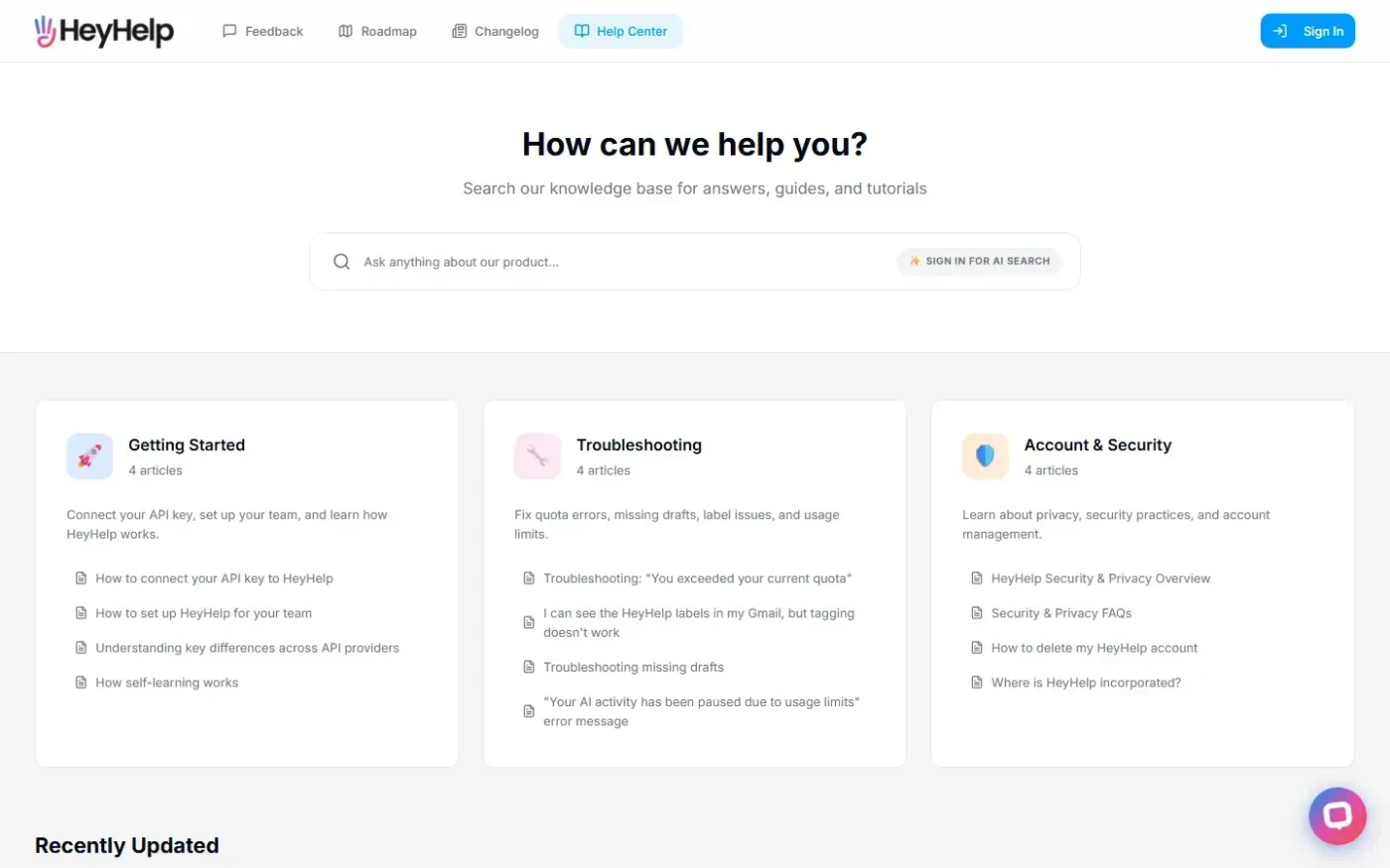Heyhelp — Help page