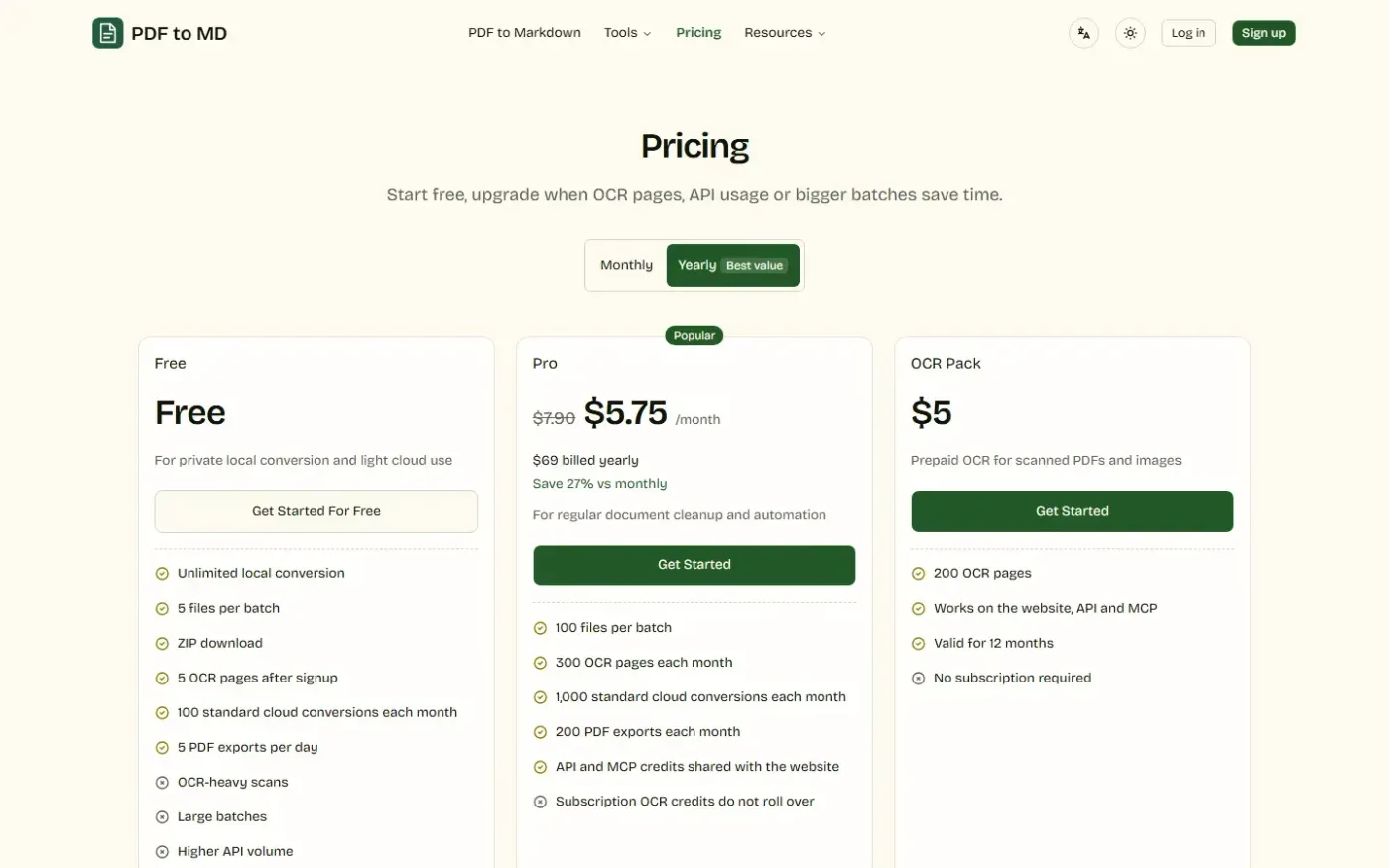 Pdf To Md — Pricing page
