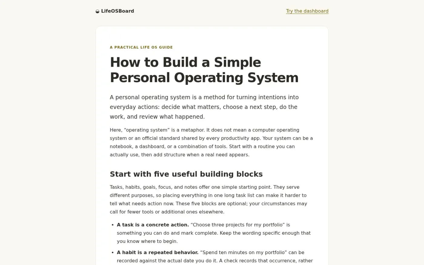 Lifeosboard — Guides page