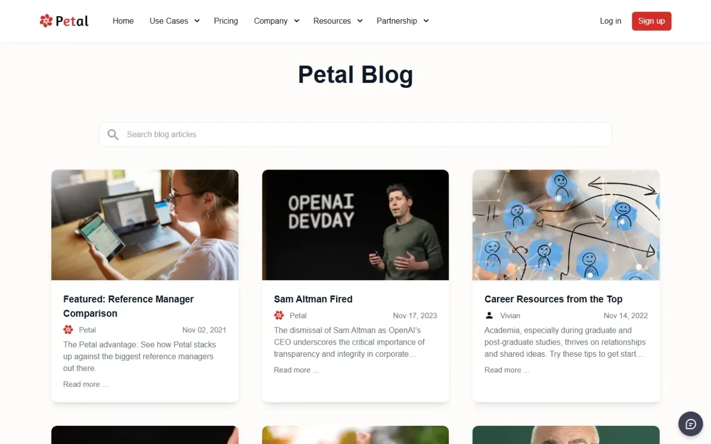 Petal — Blog page