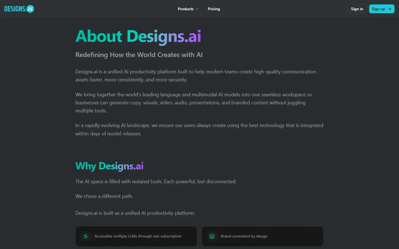 Designs — About page