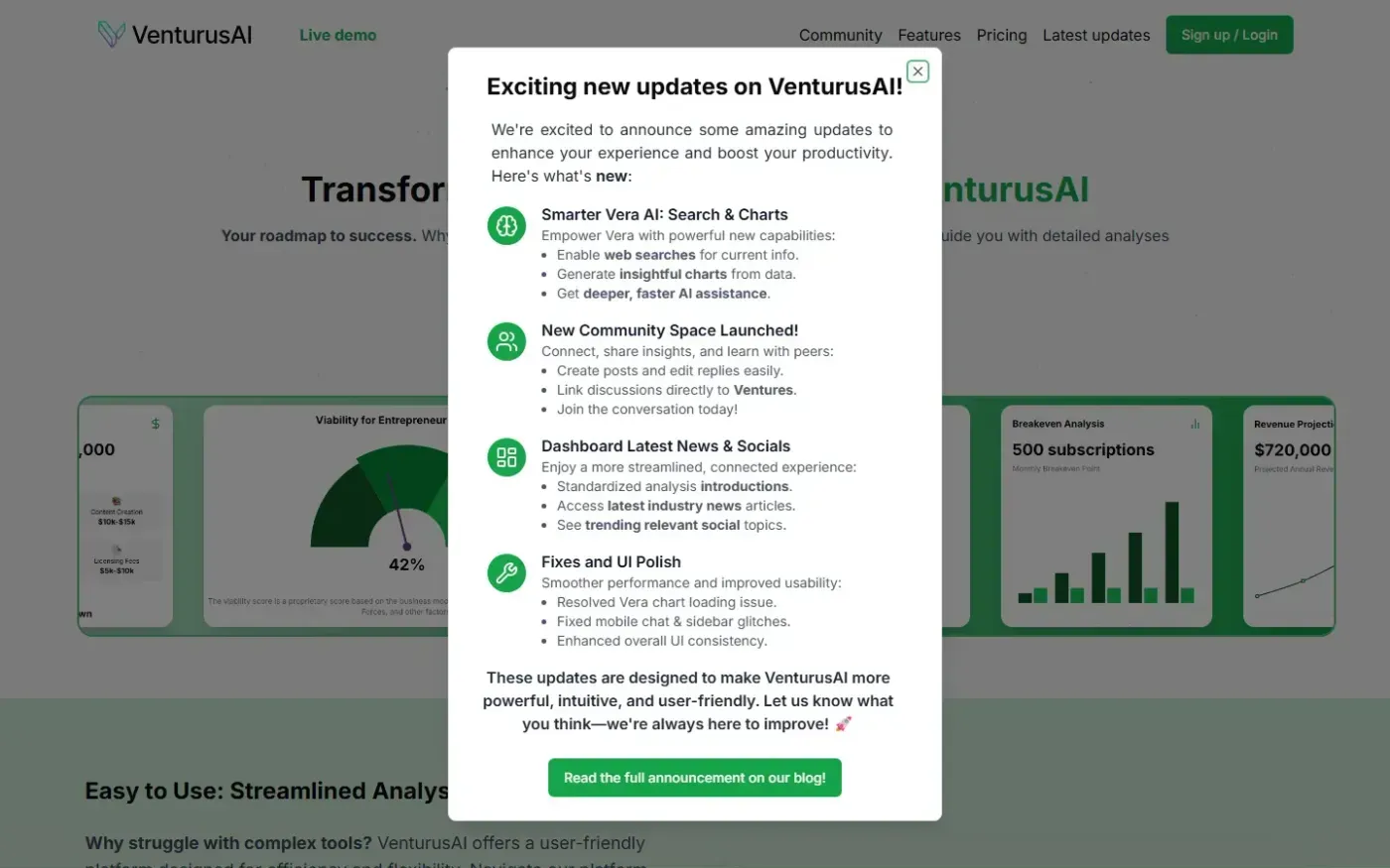 Venturusai — Features page