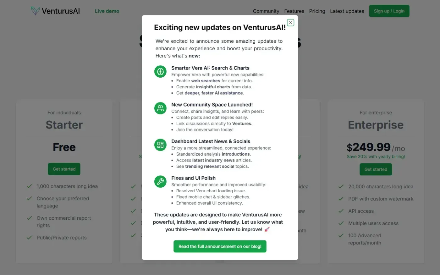 Venturusai — Plans page