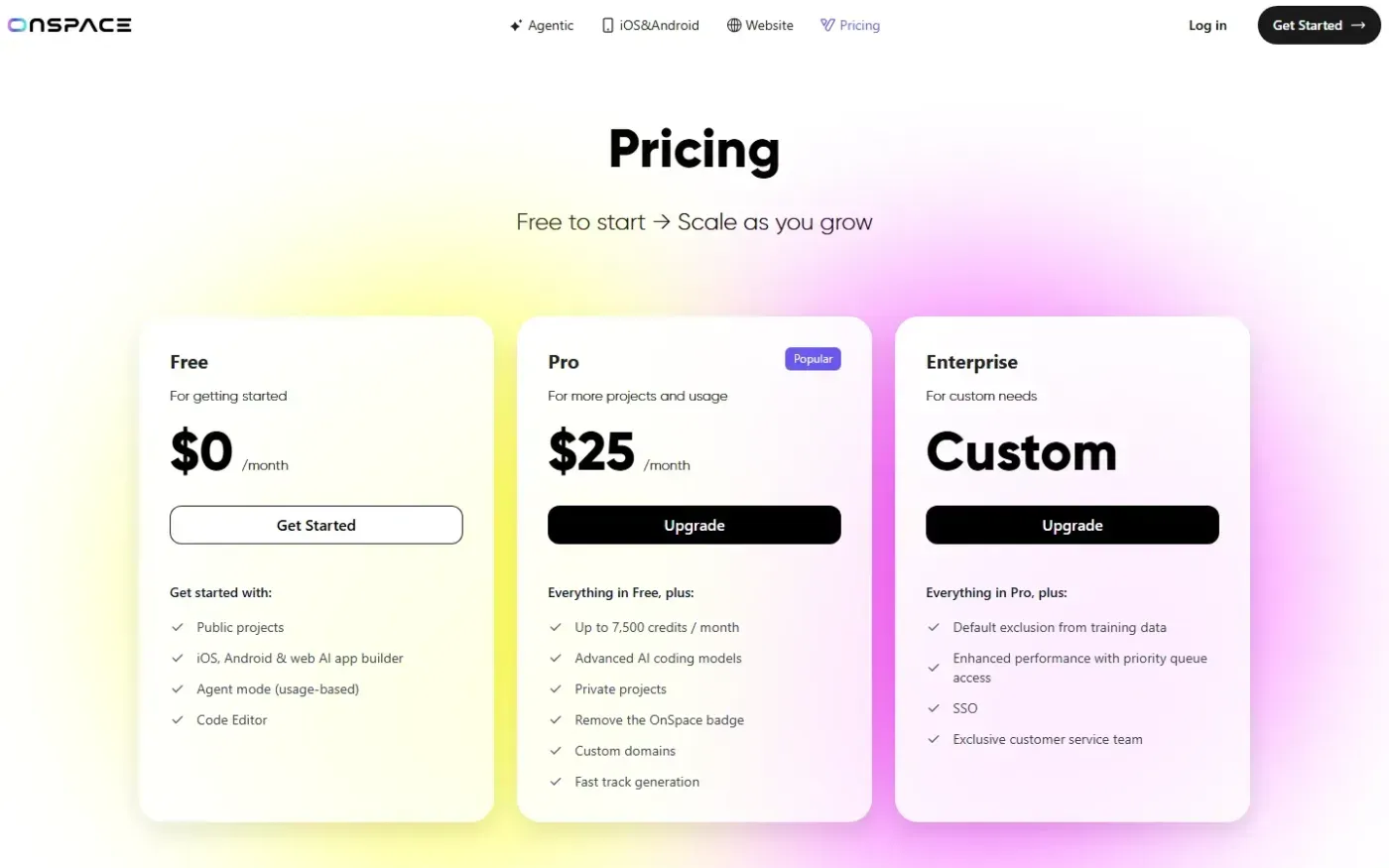Onspace — Pricing page