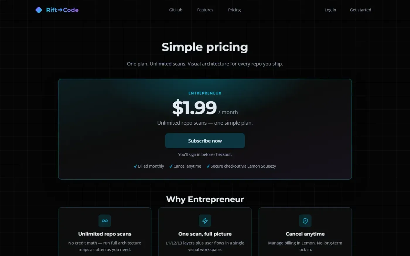 Rift-code — Pricing page