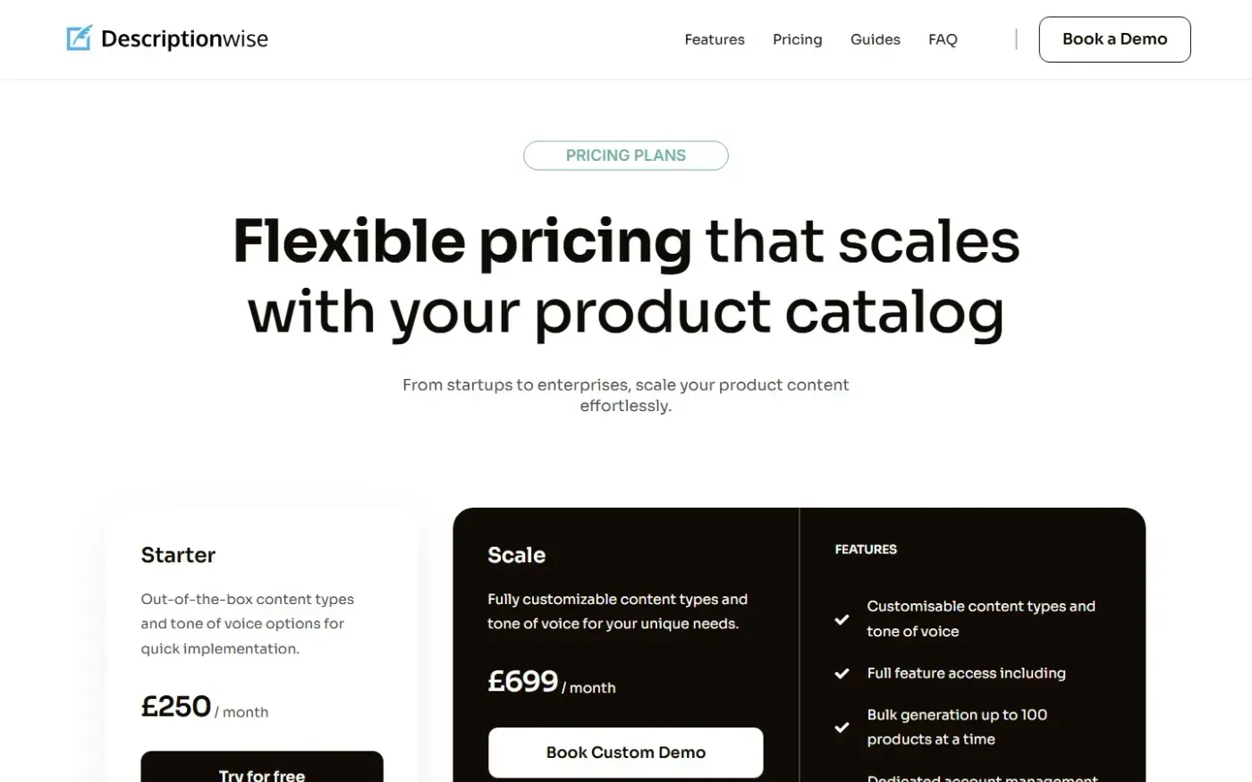 Descriptionwise — Pricing page