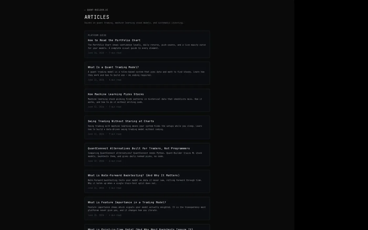 Quant-Builder.ai — Articles page