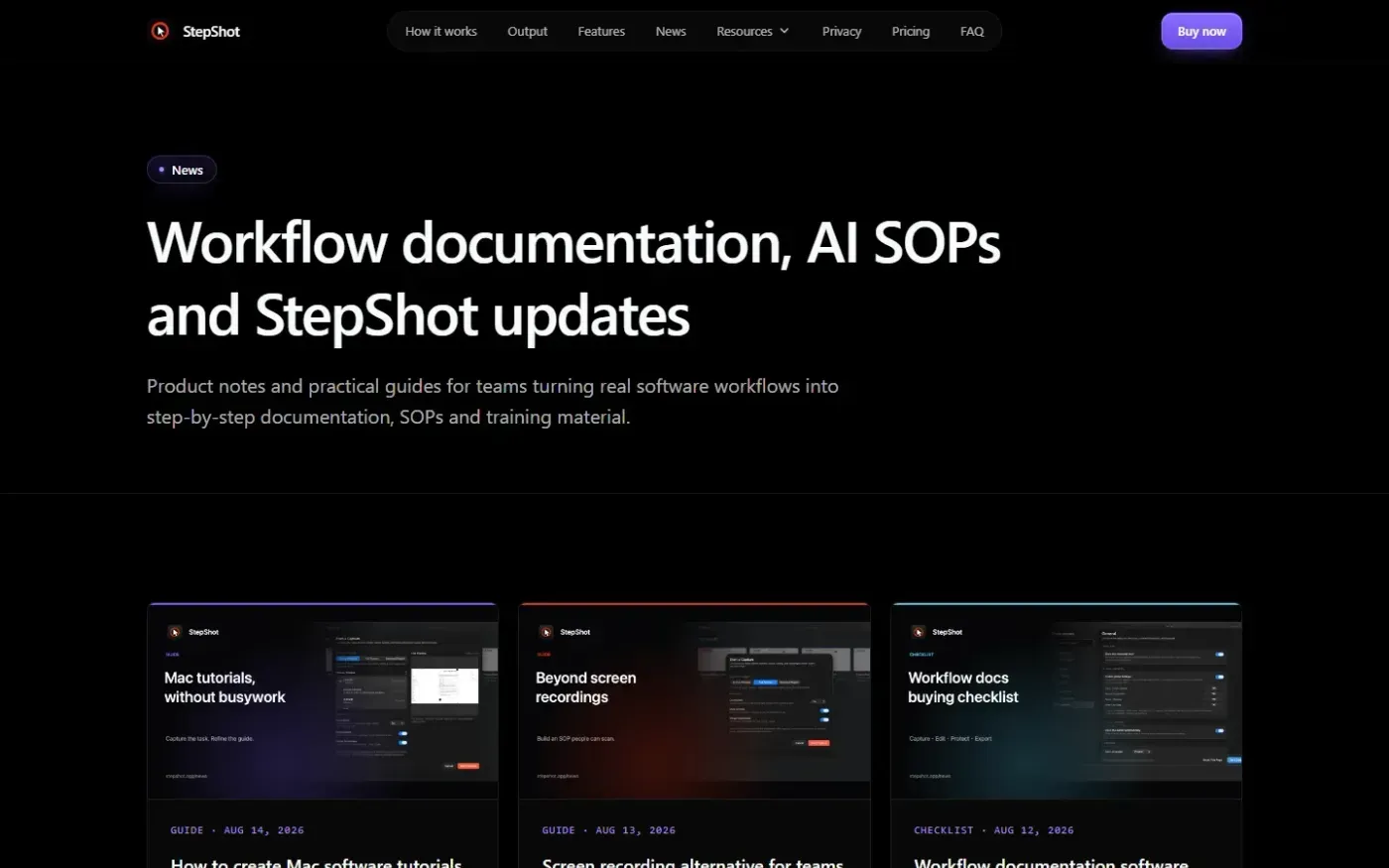 StepShot — AI that turns real workflows into step-by-step guides — News page