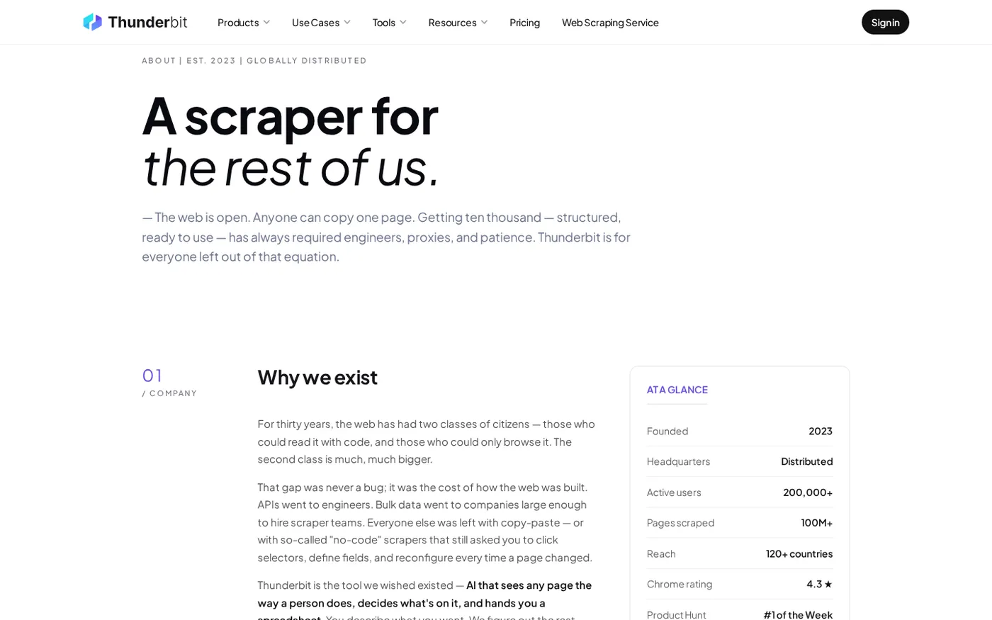 Thunderbit — About us page