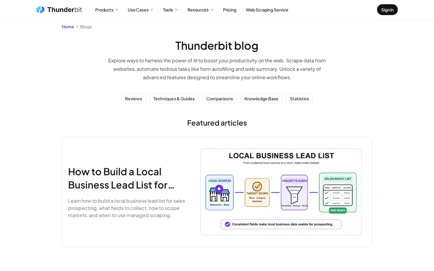 Thunderbit — Blog page