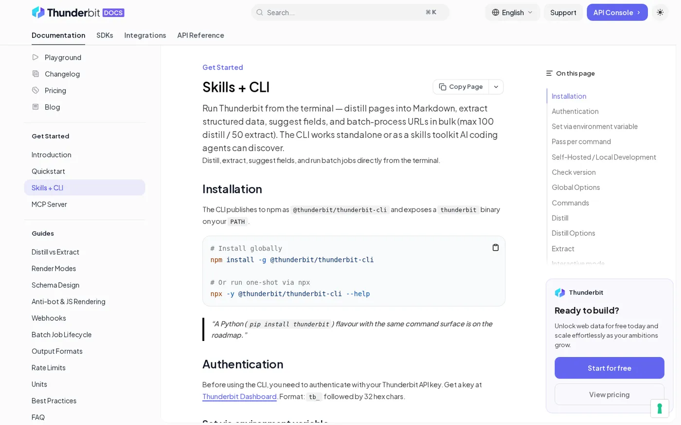 Thunderbit — Docs page