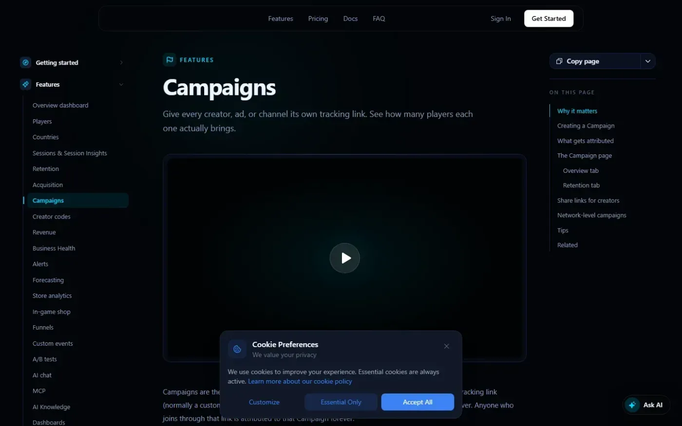 Analyse — Docs page