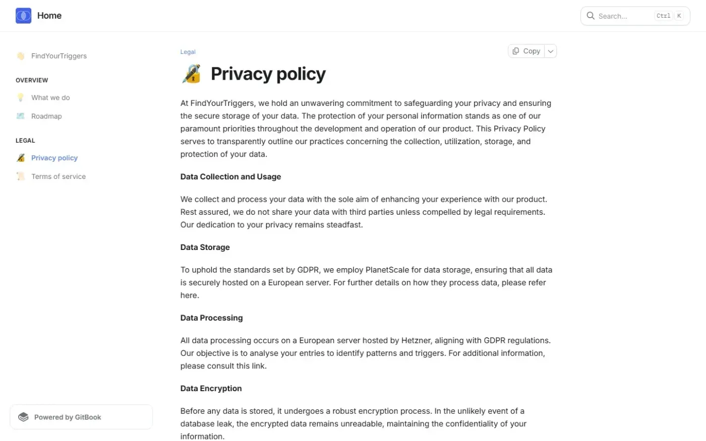 Findyourtriggers — Legal page