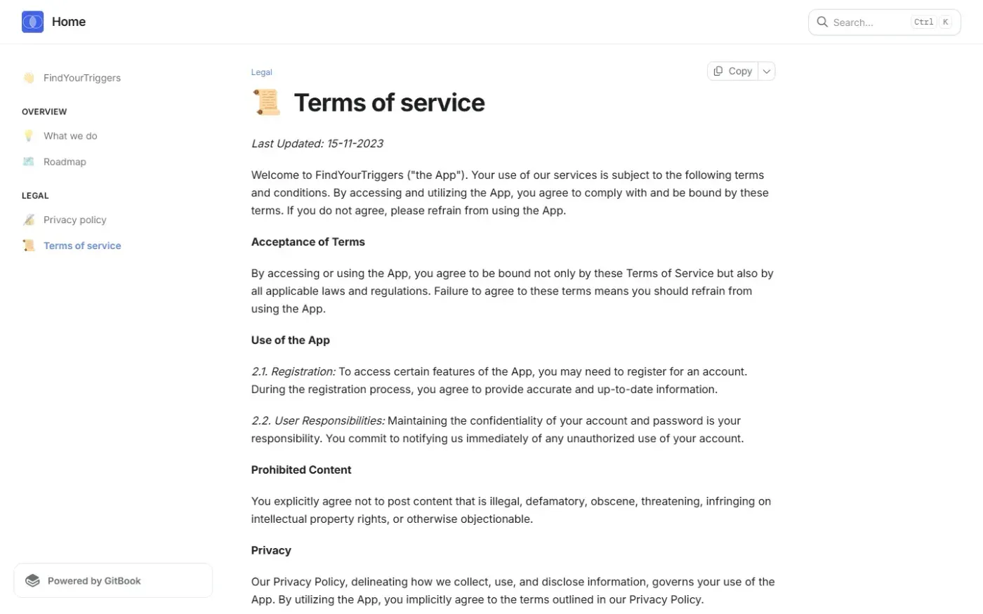 Findyourtriggers — Legal page