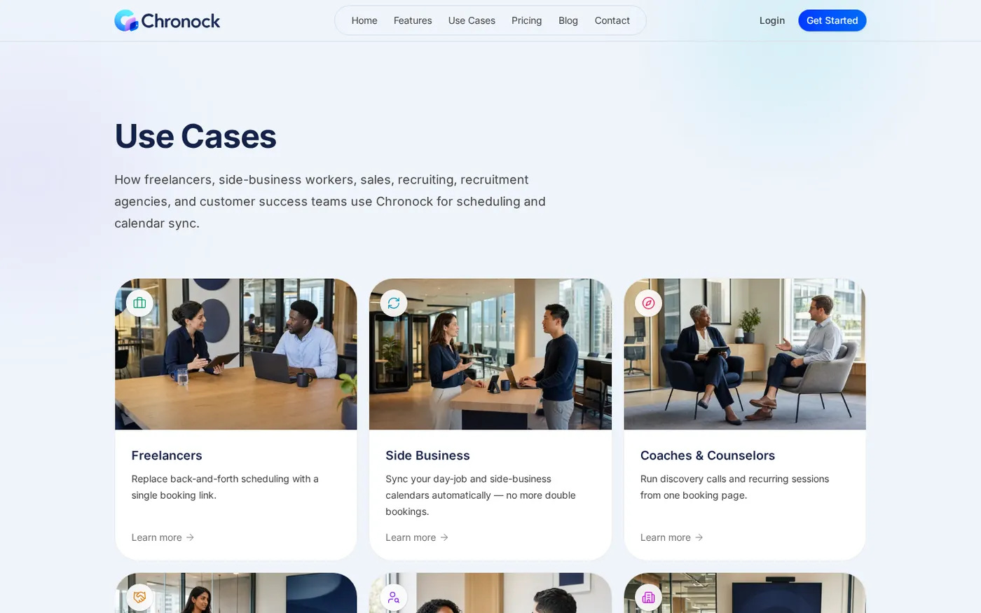 Chronock — Scheduling and calendar sync, all in one — Use cases page