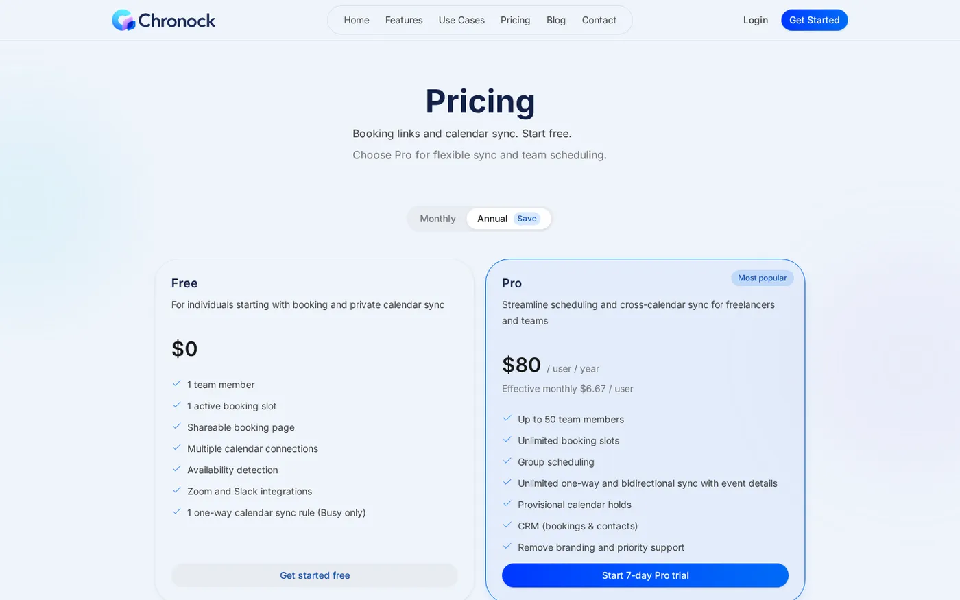 Chronock — Scheduling and calendar sync, all in one — Pricing page