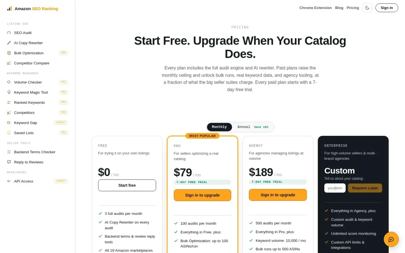 Amazonseoranking — Pricing page