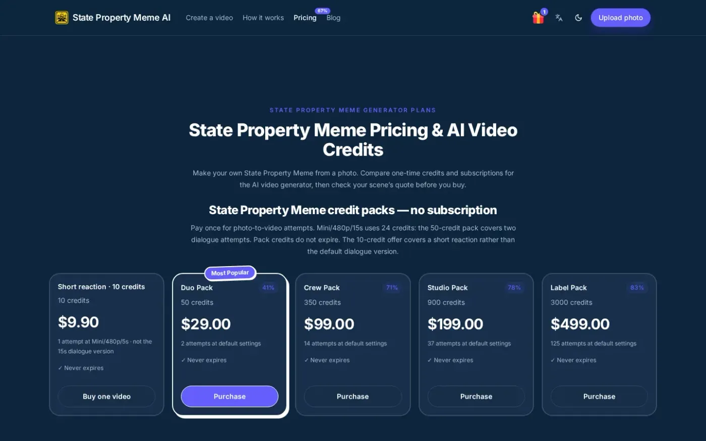 Statepropertymeme — Pricing page