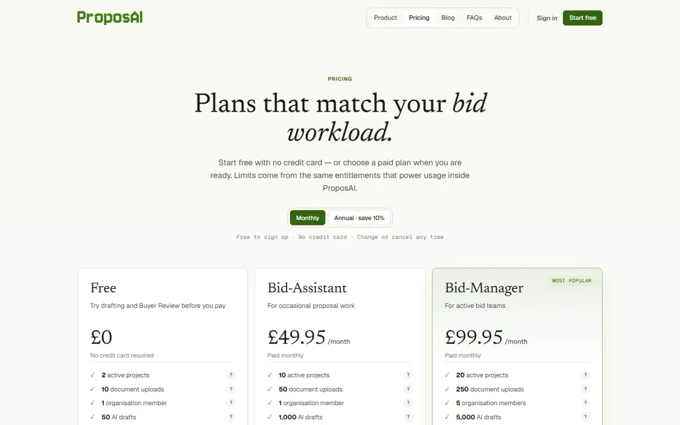 Proposai — Pricing page