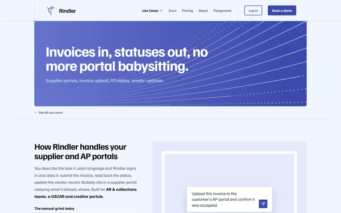 Rindler — Automate the web work your team does by hand — Use cases page