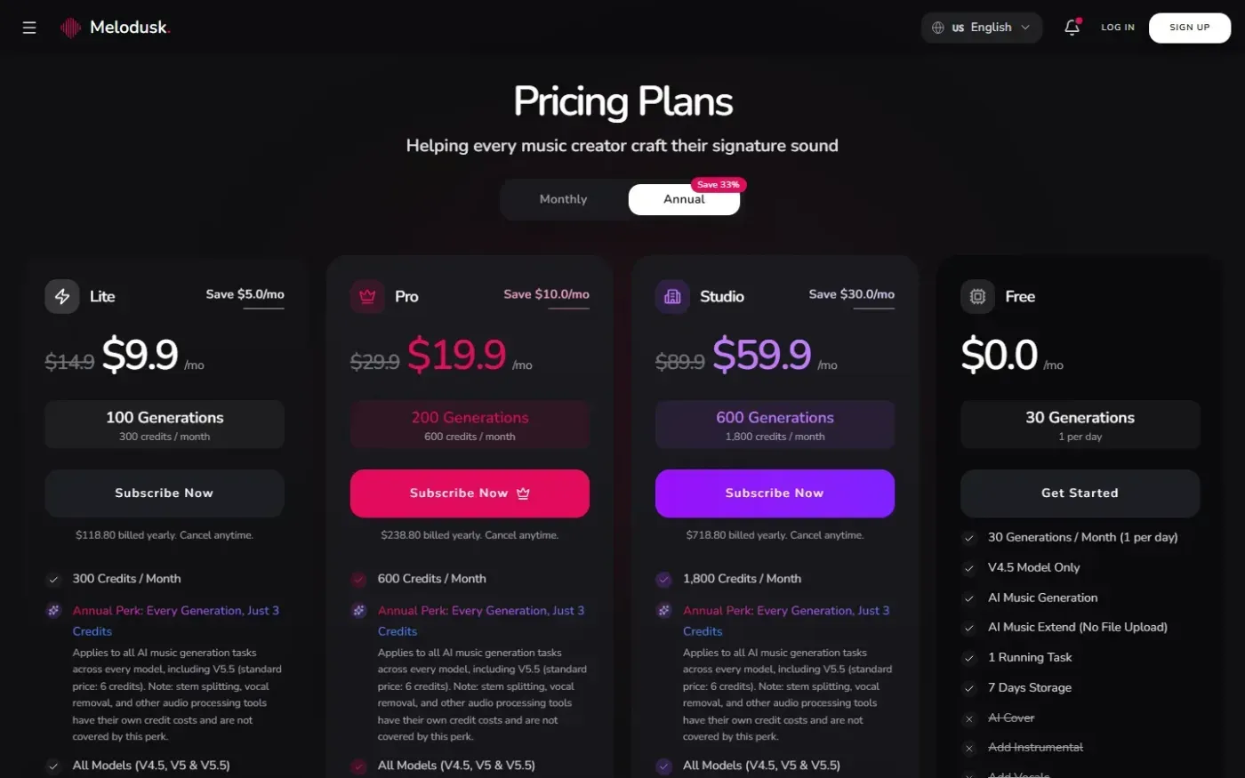 Melodusk — Pricing page