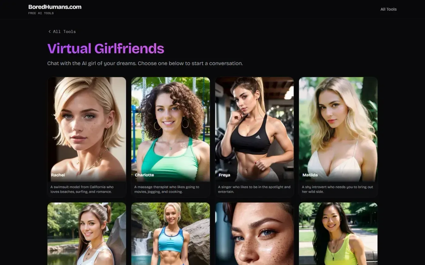 Boredhumans — Virtual girlfriends.php page