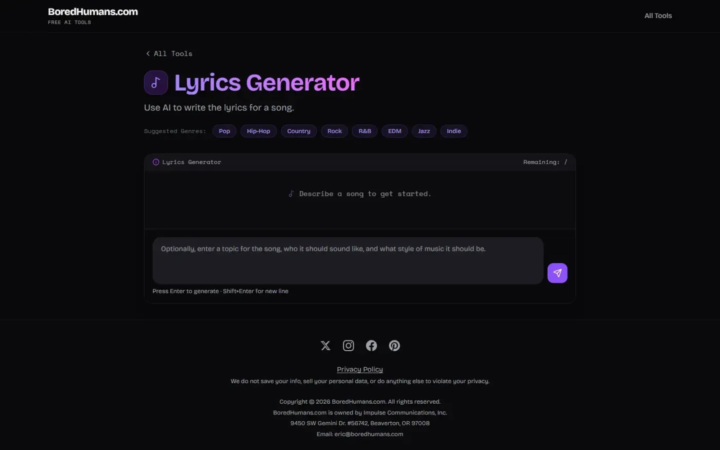 Boredhumans — Lyrics generator.php page