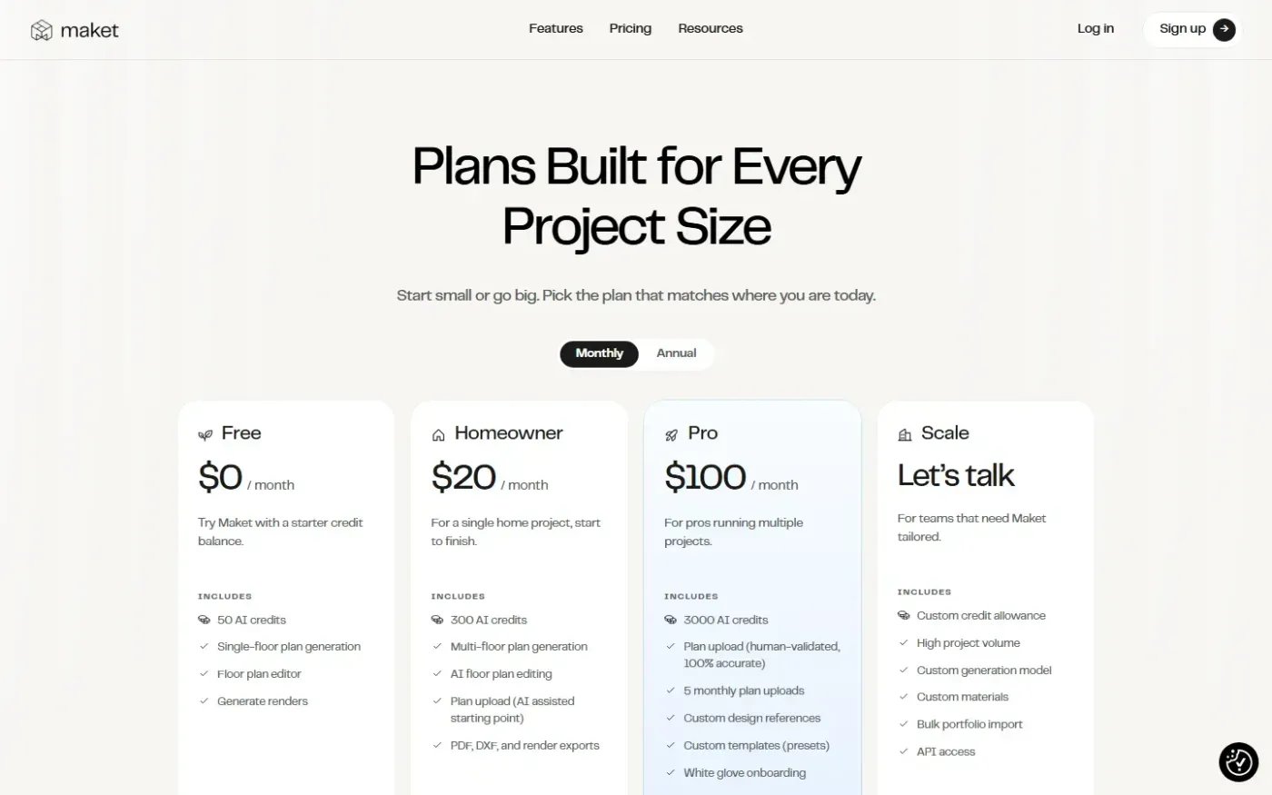 Maket — Pricing page