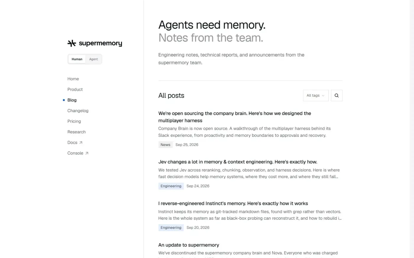Supermemory — Blog page