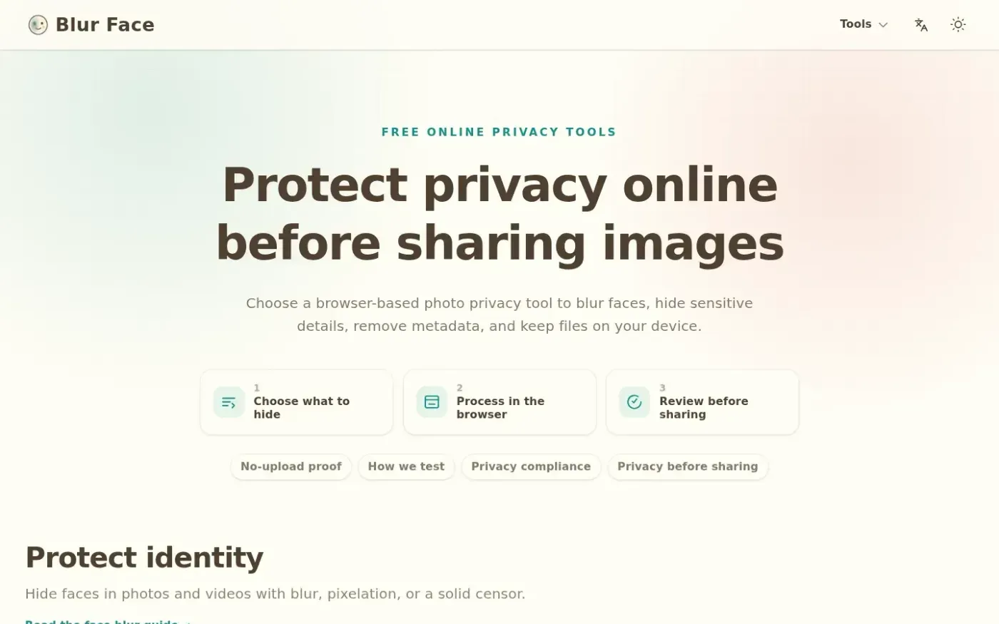Blur Face — Tools page