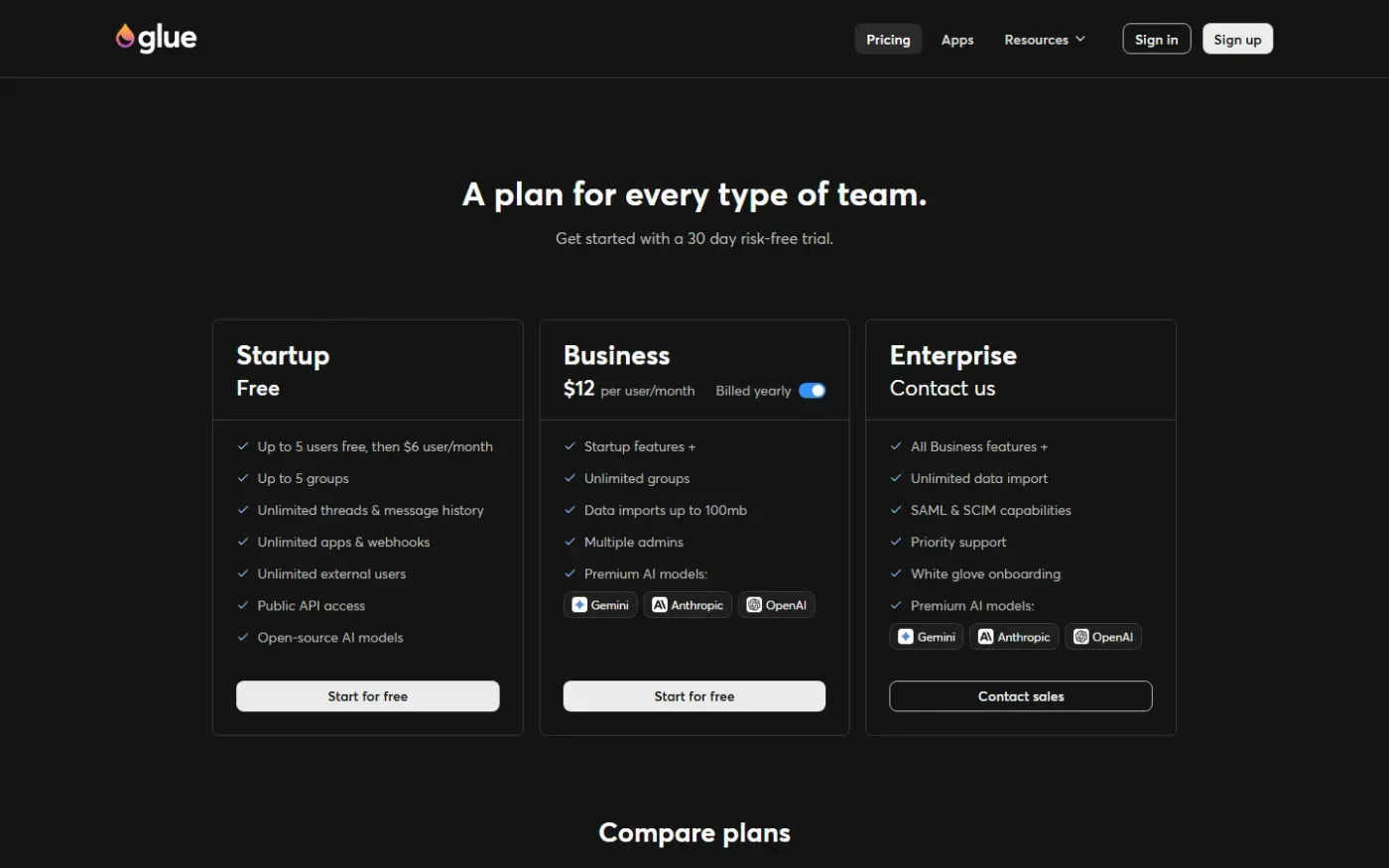Gluegroups — Pricing page