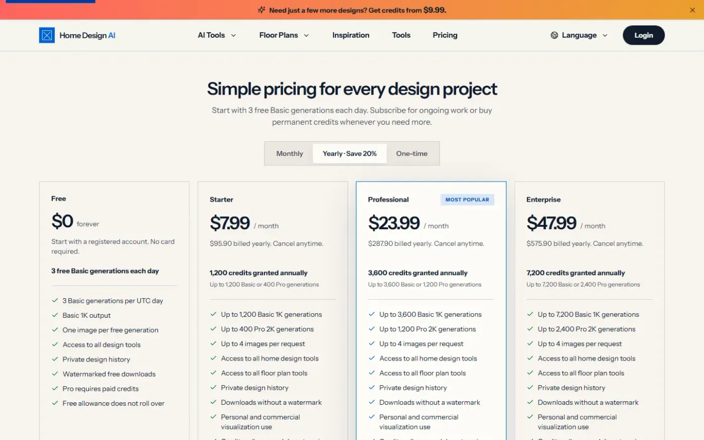Homedesignai — Pricing page