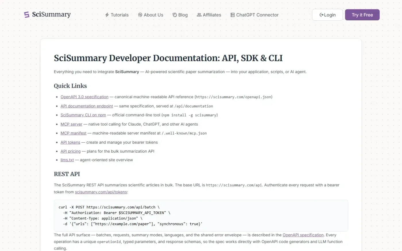 Scisummary — Developers page