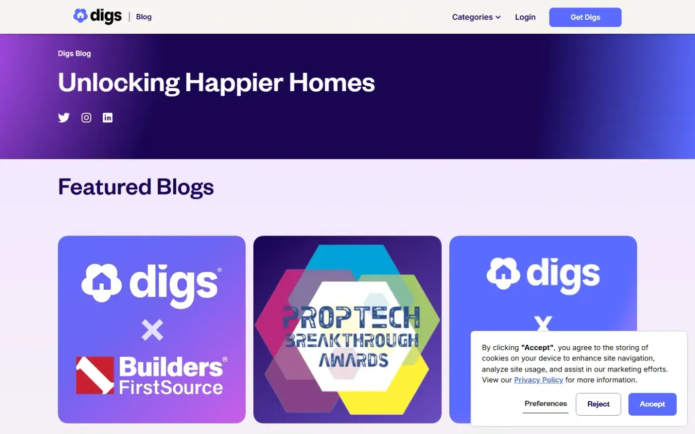 Digs — Blog page