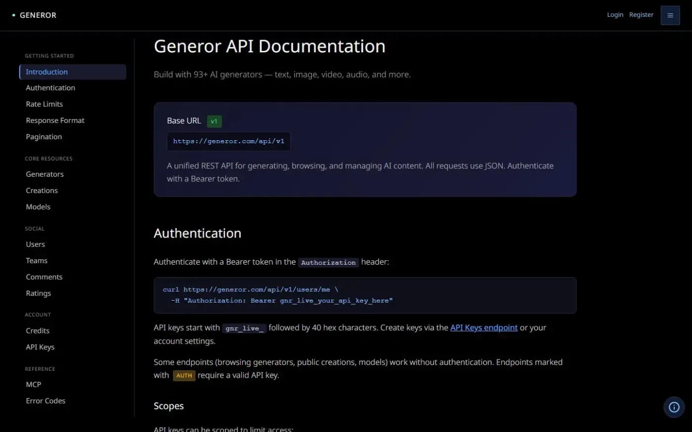 Generor — Api page