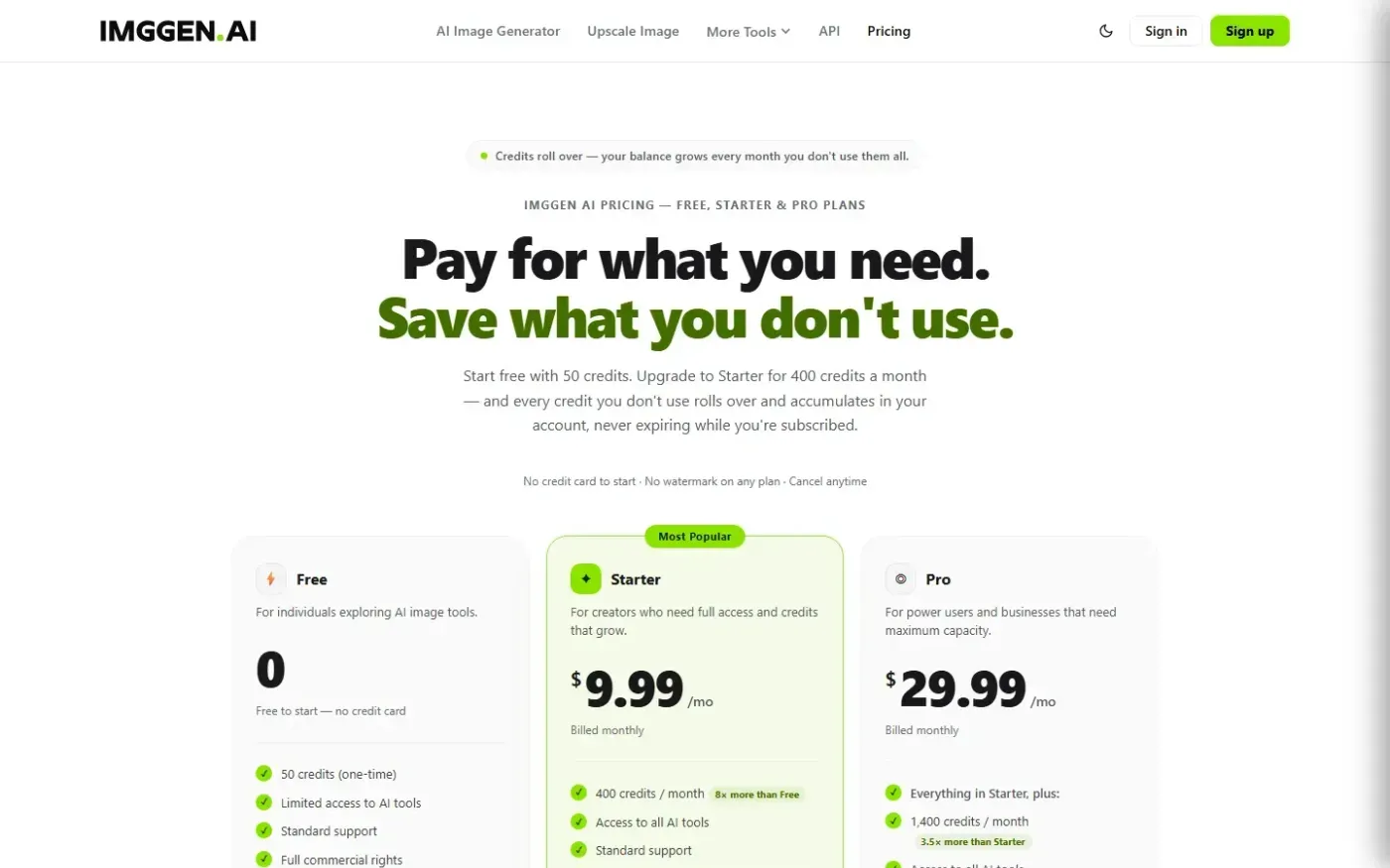 Imggen — Pricing page