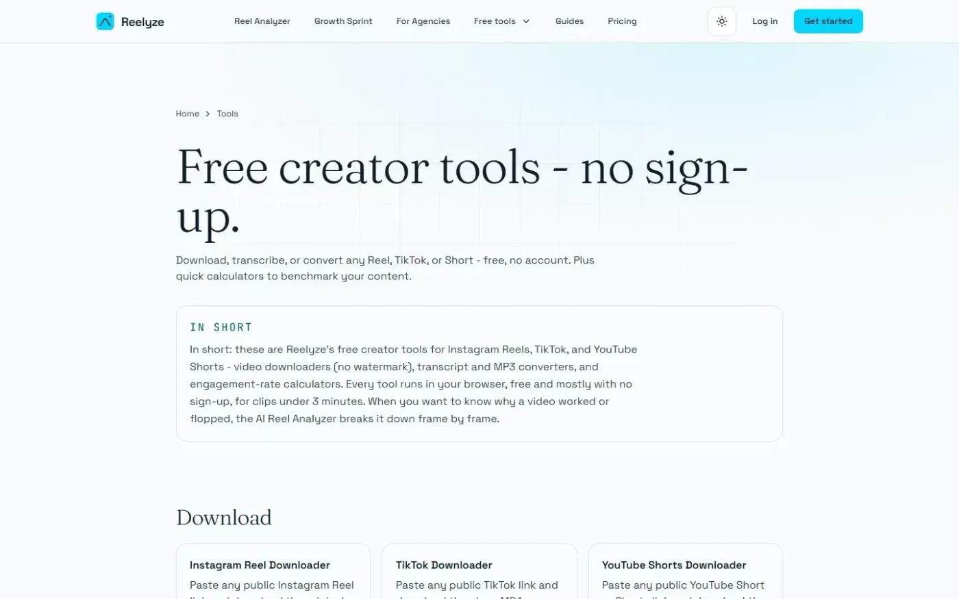 Getreelyze — Tools page