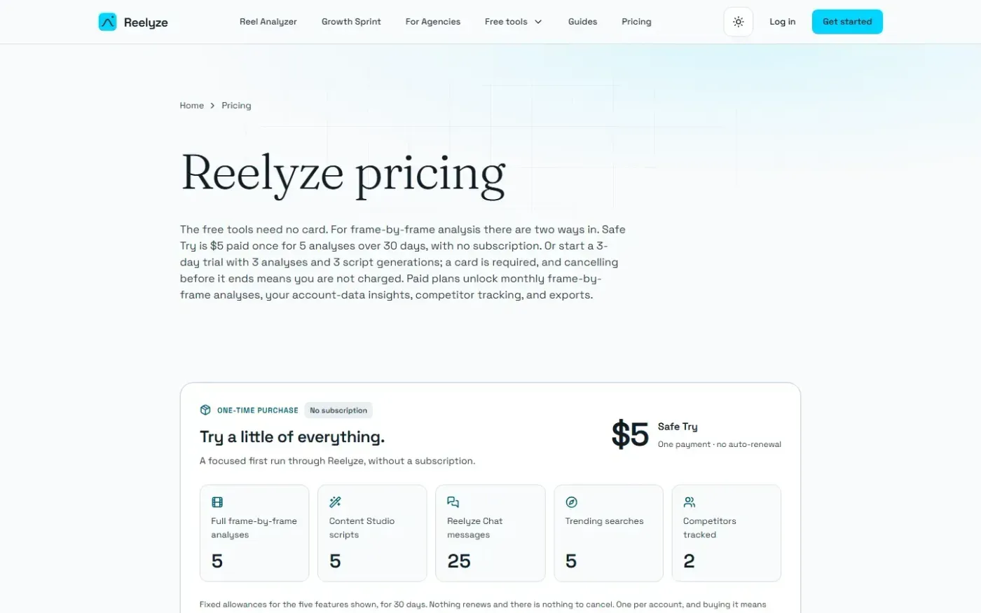 Getreelyze — Pricing page